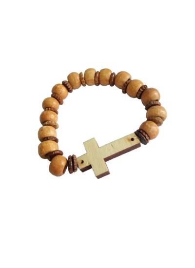 Jesus Cross Pine Wood Beads Bracelet By Menjewell